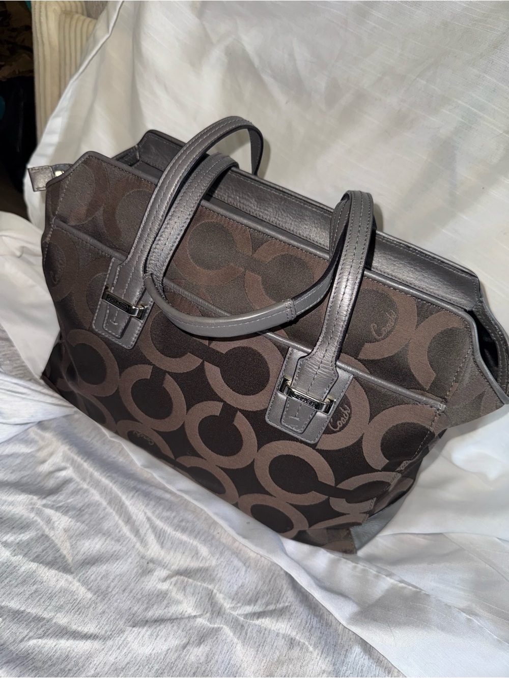Coach F25501 Brown Signature Tote Bag Large Carryall Purse